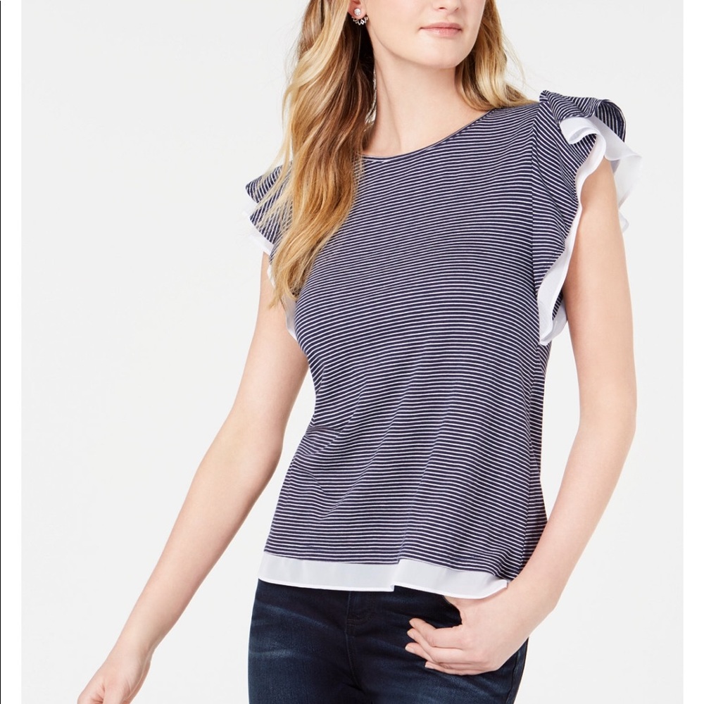 Maison Jules Meah-Trim Ruffled-Sleeve Top